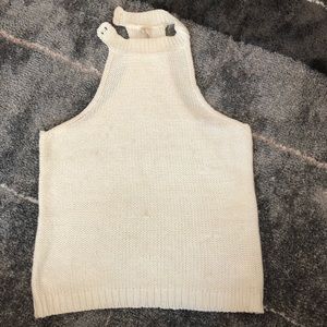 Cream Turtleneck Knit Sleeveless Sweater
